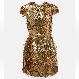 Oscar de la Renta mesh minidress with gold feather sequins
